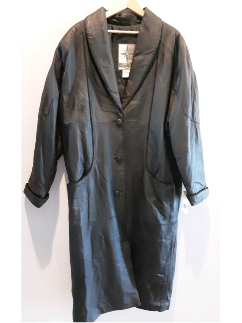 VTG 80s/90s-Black Leather-Full Length Coat-Has Tags-Sears-Cosplay-Goth-Rock-Sz L
